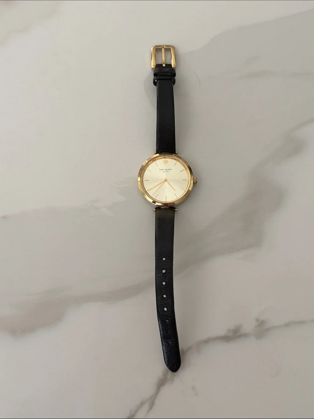 kate spade Holland Gold Dial Watch with Black Leather Strap
